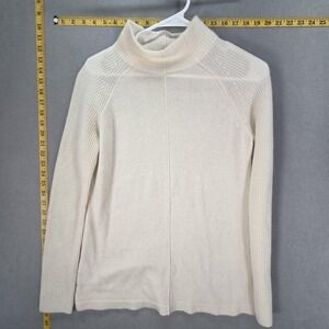 Griffen Cashmere Sweater Womens Small White 100% Cashmere Mock Neck Flaw